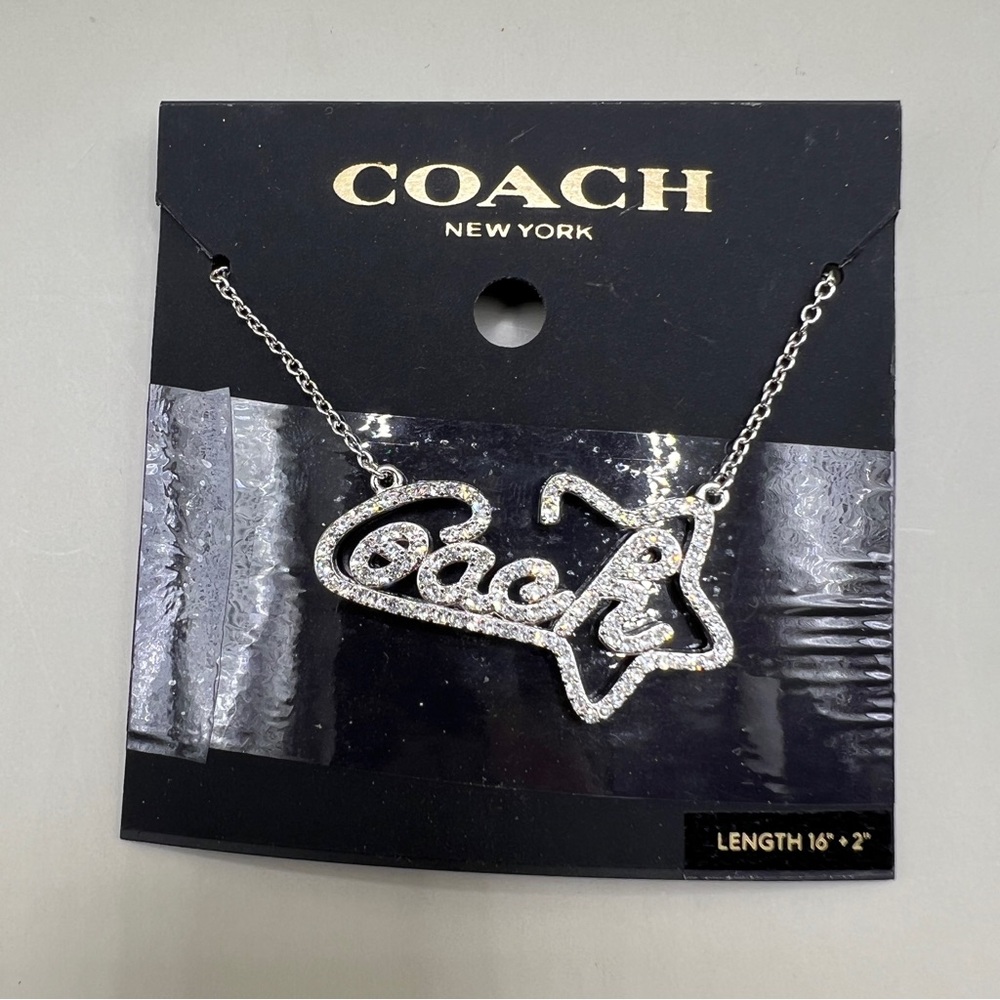COACH Pavé Signature Necklace – Silver-Tone Metal + Crystal Accents | 16”+2” - Picture 3 of 6